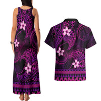 FSM Chuuk State Couples Matching Tank Maxi Dress and Hawaiian Shirt Tribal Pattern Pink Version LT01 - Polynesian Pride