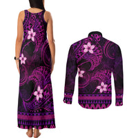 FSM Pohnpei State Couples Matching Tank Maxi Dress and Long Sleeve Button Shirt Tribal Pattern Pink Version LT01 - Polynesian Pride