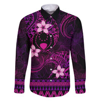 FSM Pohnpei State Family Matching Off Shoulder Short Dress and Hawaiian Shirt Tribal Pattern Pink Version LT01 Dad's Shirt - Long Sleeve Pink - Polynesian Pride