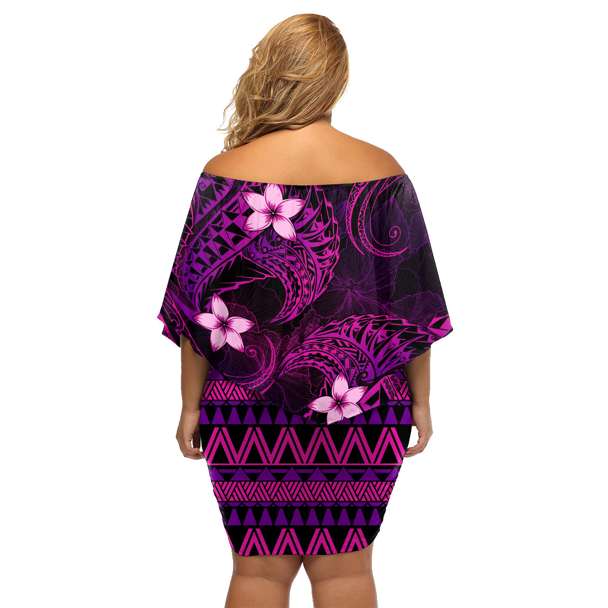 FSM Pohnpei State Family Matching Off Shoulder Short Dress and Hawaiian Shirt Tribal Pattern Pink Version LT01 - Polynesian Pride