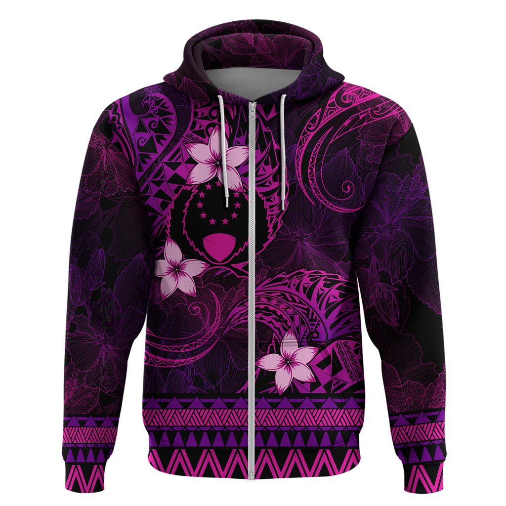 FSM Pohnpei State Hoodie Tribal Pattern Pink Version LT01 Zip Hoodie Pink - Polynesian Pride