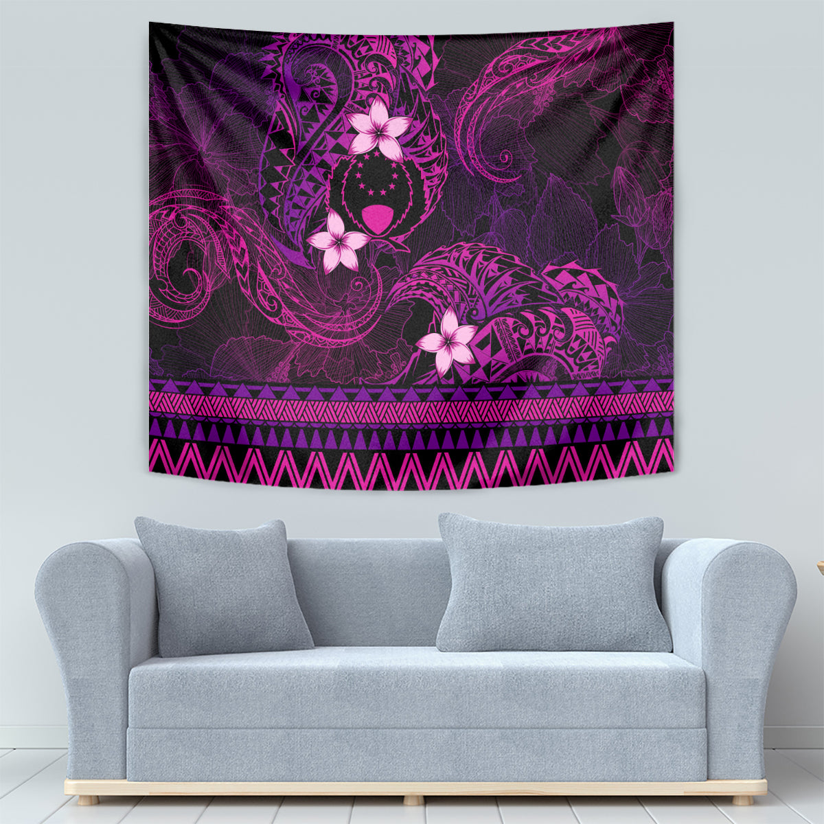 FSM Pohnpei State Tapestry Tribal Pattern Pink Version LT01 - Polynesian Pride