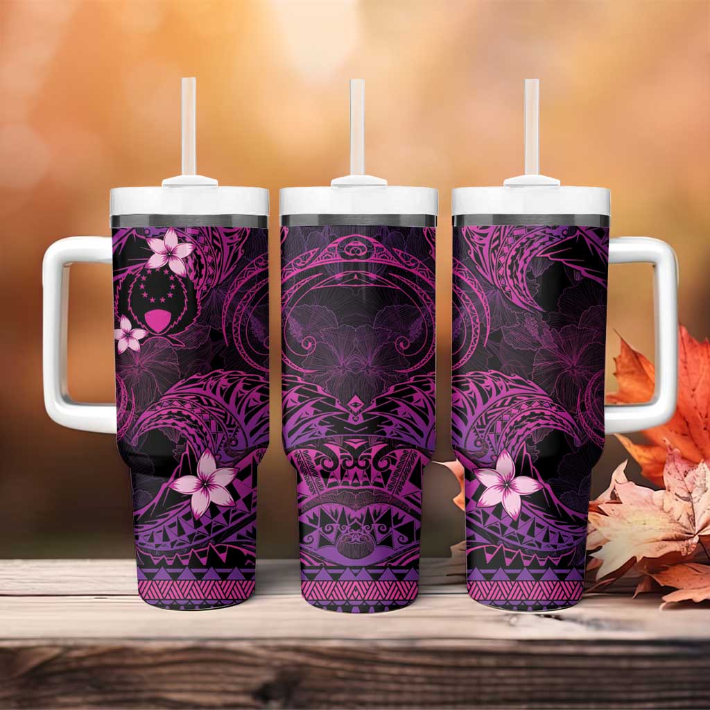 FSM Pohnpei State Tumbler With Handle Tribal Pattern Pink Version
