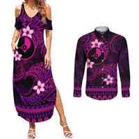 FSM Yap State Couples Matching Summer Maxi Dress and Long Sleeve Button Shirt Tribal Pattern Pink Version LT01 Pink - Polynesian Pride