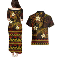 FSM Culture Day Couples Matching Puletasi and Hawaiian Shirt Tribal Pattern Gold Version LT01 - Polynesian Pride