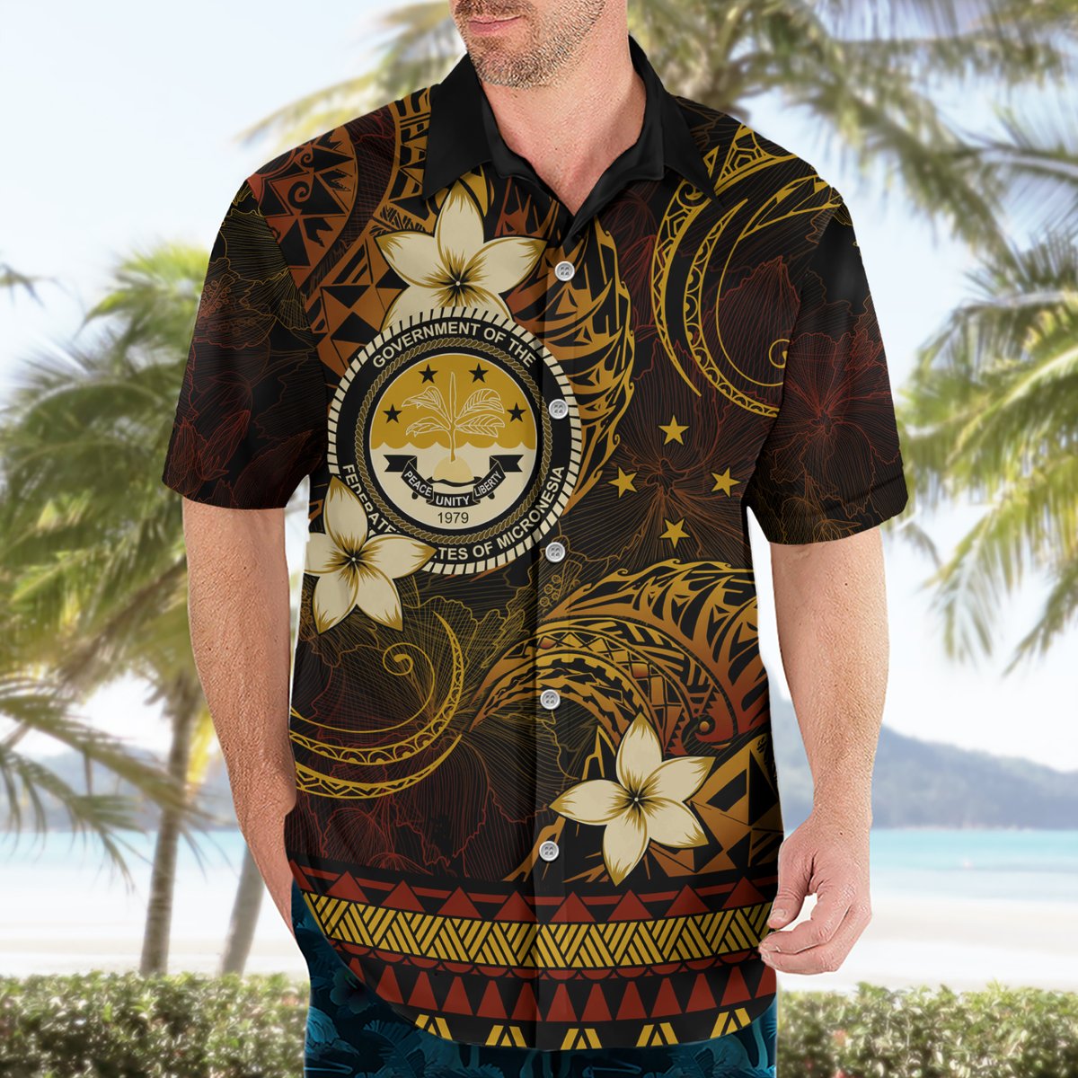 FSM Culture Day Hawaiian Shirt Tribal Pattern Gold Version LT01 - Polynesian Pride