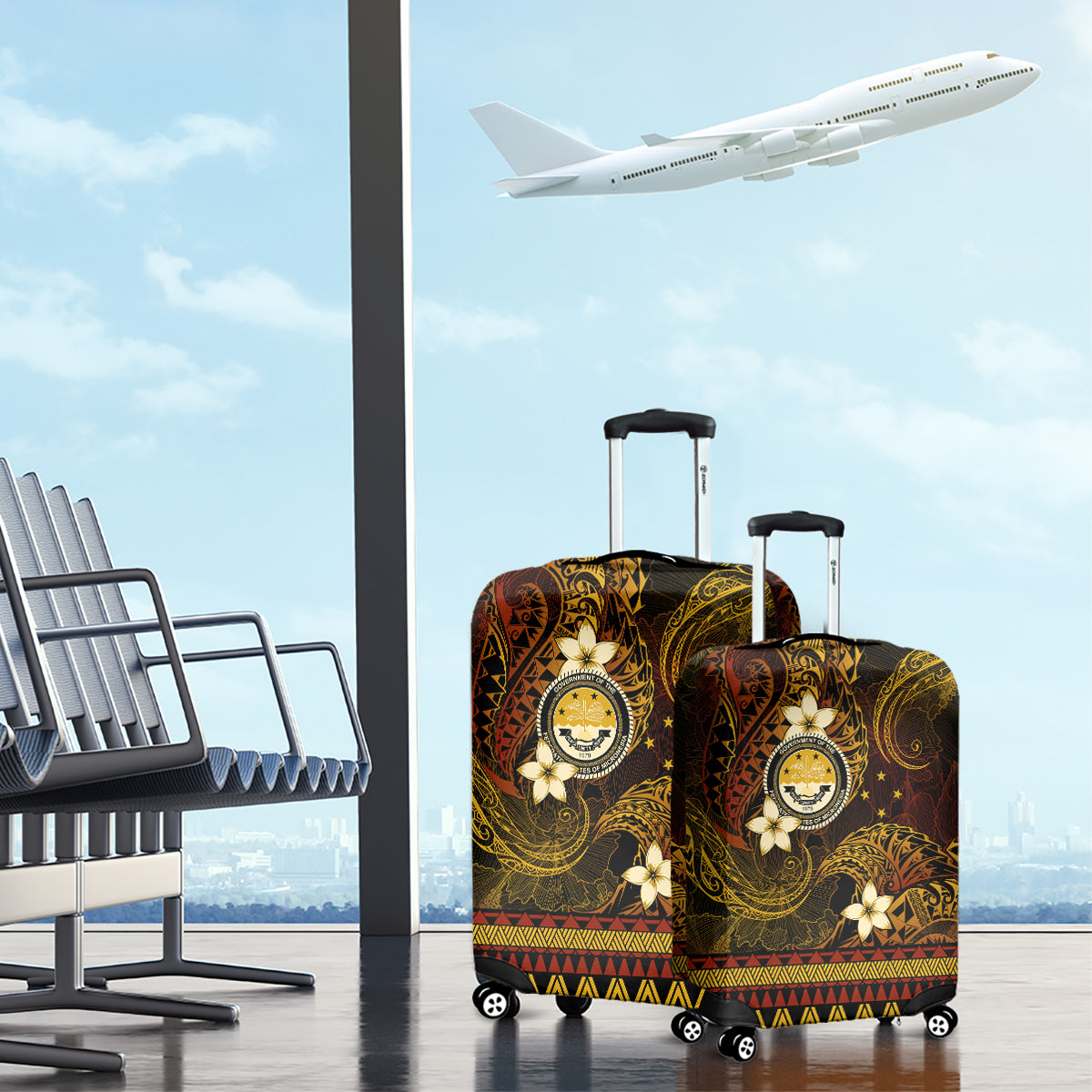FSM Culture Day Luggage Cover Tribal Pattern Gold Version LT01 - Polynesian Pride