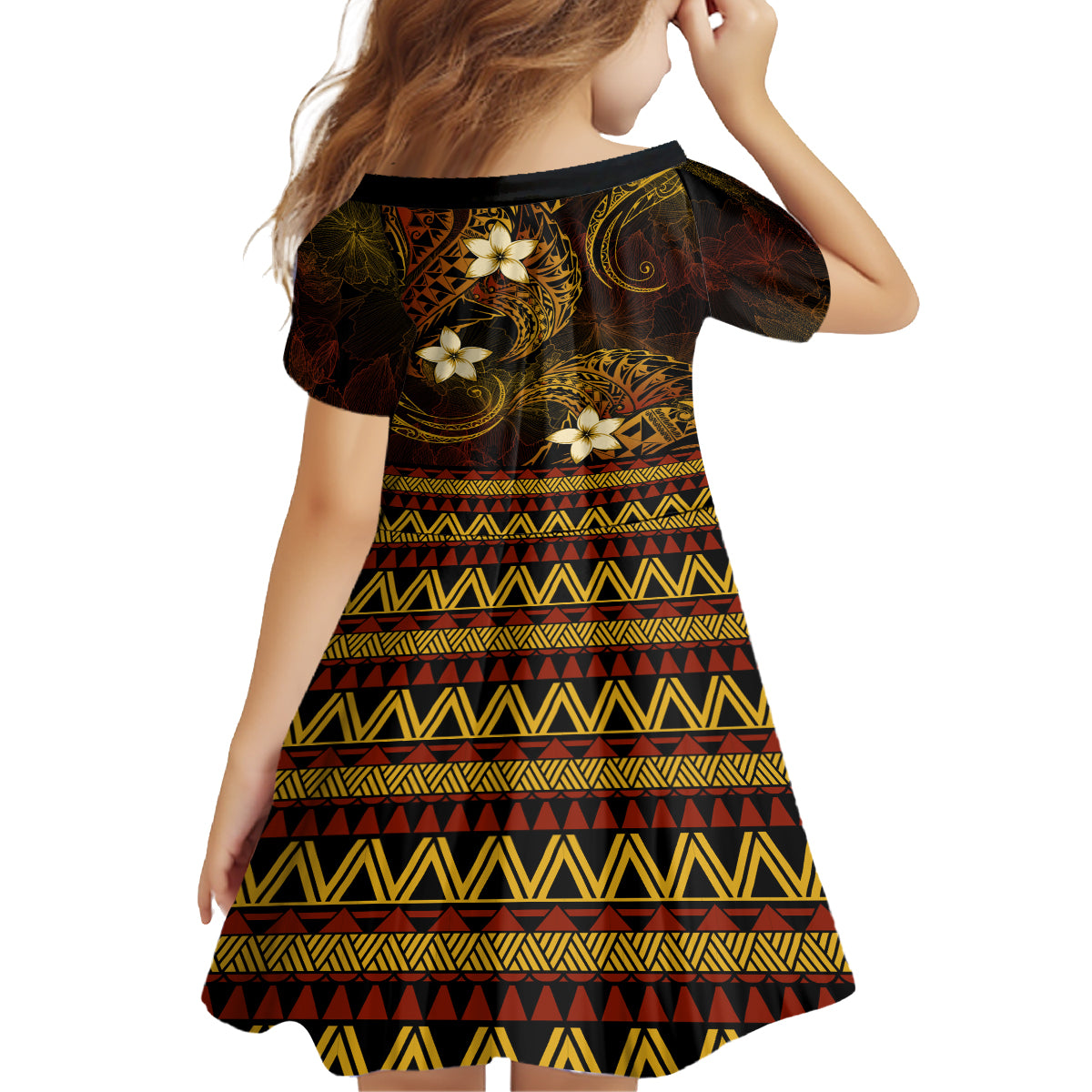FSM Chuuk State Kid Short Sleeve Dress Tribal Pattern Gold Version LT01 - Polynesian Pride