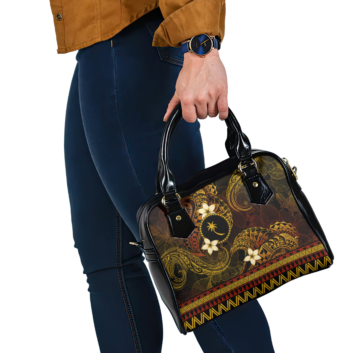 FSM Chuuk State Shoulder Handbag Tribal Pattern Gold Version LT01 - Polynesian Pride