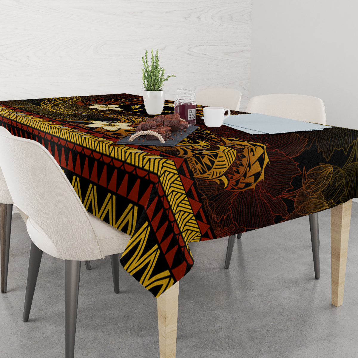 FSM Kosrae State Tablecloth Tribal Pattern Gold Version LT01 - Polynesian Pride