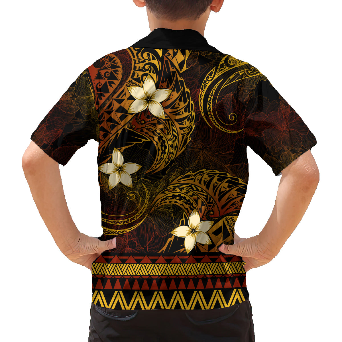 FSM Pohnpei State Family Matching Summer Maxi Dress and Hawaiian Shirt Tribal Pattern Gold Version LT01 - Polynesian Pride