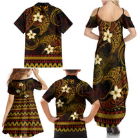 FSM Pohnpei State Family Matching Summer Maxi Dress and Hawaiian Shirt Tribal Pattern Gold Version LT01 - Polynesian Pride