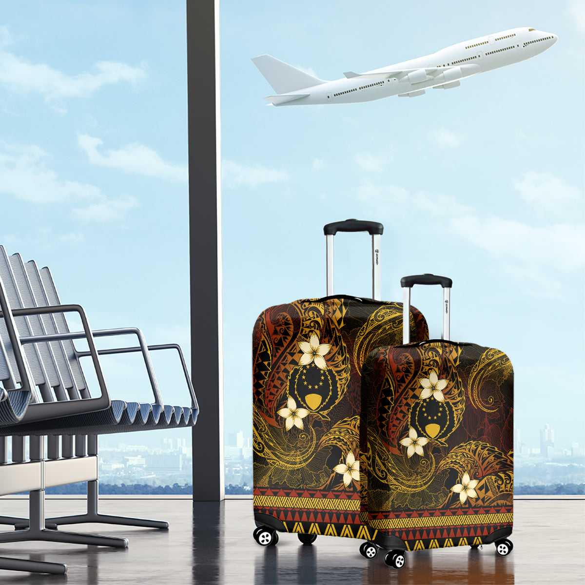 FSM Pohnpei State Luggage Cover Tribal Pattern Gold Version