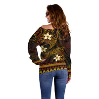 FSM Pohnpei State Off Shoulder Sweater Tribal Pattern Gold Version LT01 - Polynesian Pride