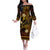 FSM Yap State Family Matching Off Shoulder Long Sleeve Dress and Hawaiian Shirt Tribal Pattern Gold Version LT01 Mom's Dress Gold - Polynesian Pride