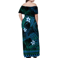 FSM Culture Day Family Matching Off Shoulder Maxi Dress and Hawaiian Shirt Tribal Pattern Ocean Version LT01 - Polynesian Pride