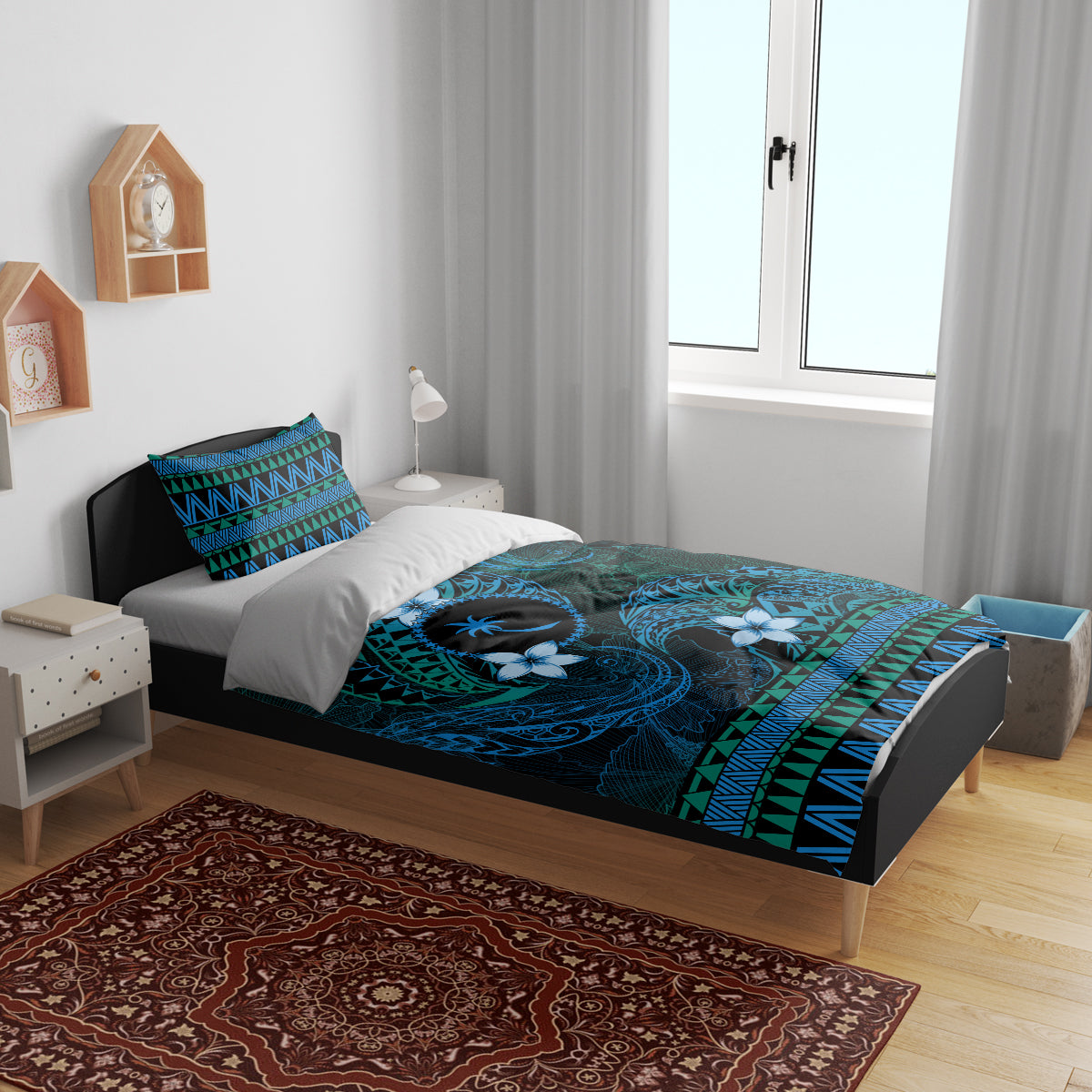 FSM Chuuk State Bedding Set Tribal Pattern Ocean Version