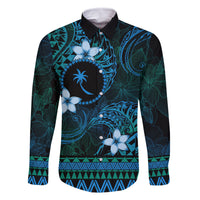 FSM Chuuk State Family Matching Mermaid Dress and Hawaiian Shirt Tribal Pattern Ocean Version LT01 Dad's Shirt - Long Sleeve Blue - Polynesian Pride