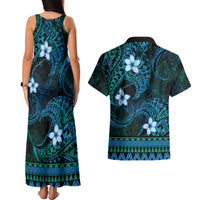 FSM Kosrae State Couples Matching Tank Maxi Dress and Hawaiian Shirt Tribal Pattern Ocean Version LT01 - Polynesian Pride