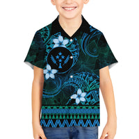 FSM Kosrae State Family Matching Puletasi and Hawaiian Shirt Tribal Pattern Ocean Version LT01 Son's Shirt Blue - Polynesian Pride