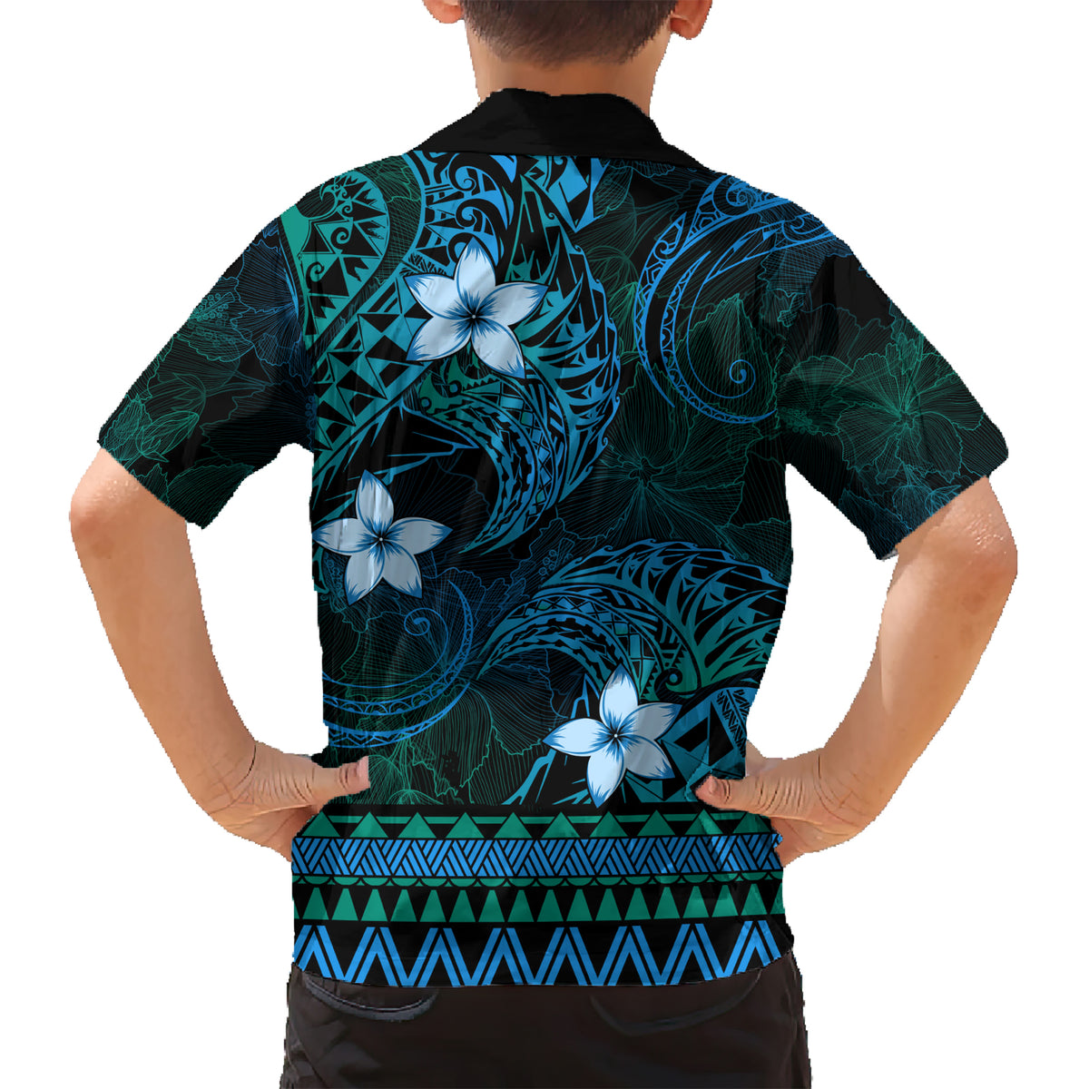 FSM Kosrae State Kid Hawaiian Shirt Tribal Pattern Ocean Version LT01 - Polynesian Pride
