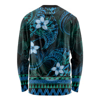 FSM Kosrae State Long Sleeve Shirt Tribal Pattern Ocean Version LT01 - Polynesian Pride