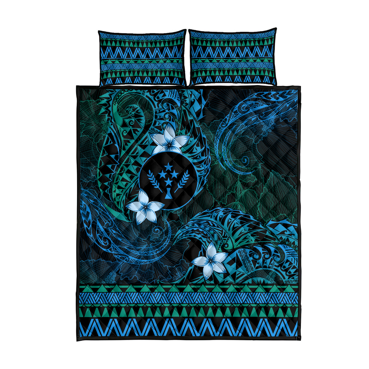 FSM Kosrae State Quilt Bed Set Tribal Pattern Ocean Version