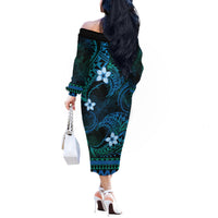 FSM Pohnpei State Off The Shoulder Long Sleeve Dress Tribal Pattern Ocean Version LT01 - Polynesian Pride