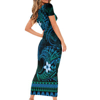 FSM Pohnpei State Short Sleeve Bodycon Dress Tribal Pattern Ocean Version LT01 - Polynesian Pride