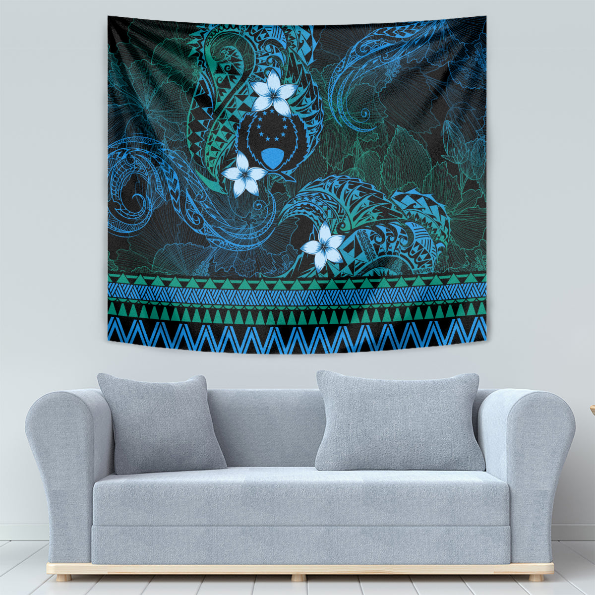 FSM Pohnpei State Tapestry Tribal Pattern Ocean Version