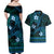 FSM Yap State Couples Matching Off Shoulder Maxi Dress and Hawaiian Shirt Tribal Pattern Ocean Version LT01 - Polynesian Pride