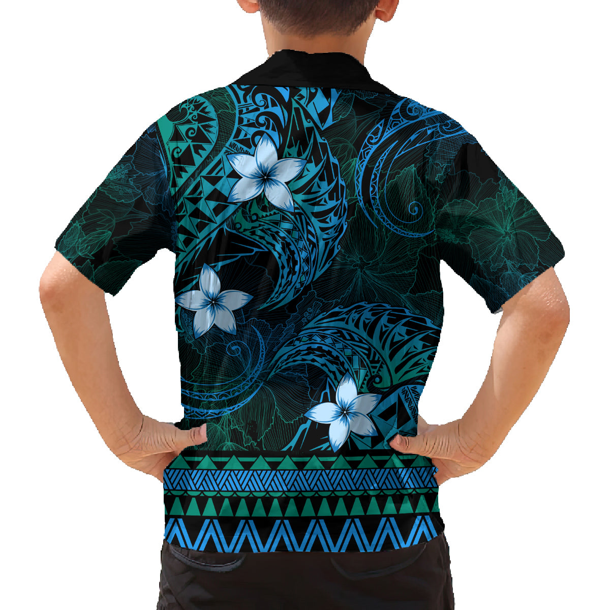 FSM Yap State Family Matching Off Shoulder Maxi Dress and Hawaiian Shirt Tribal Pattern Ocean Version LT01 - Polynesian Pride