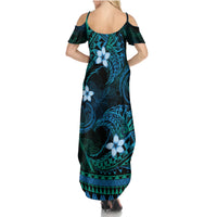 FSM Yap State Family Matching Summer Maxi Dress and Hawaiian Shirt Tribal Pattern Ocean Version LT01 - Polynesian Pride