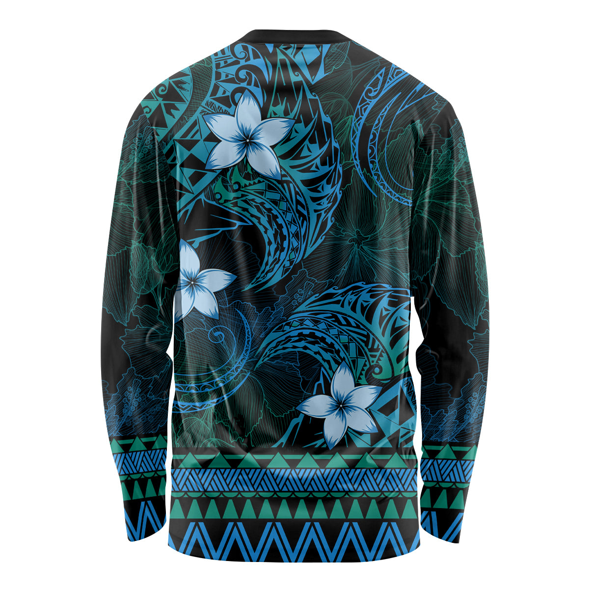 FSM Yap State Long Sleeve Shirt Tribal Pattern Ocean Version LT01 - Polynesian Pride