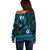 FSM Yap State Off Shoulder Sweater Tribal Pattern Ocean Version LT01 - Polynesian Pride