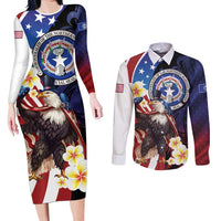 Personalized Northern Mariana Islands 4th of July Couples Matching Long Sleeve Bodycon Dress and Long Sleeve Button Shirt Plumeria USA Eagle LT01 Multicolor - Polynesian Pride