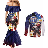 Personalized Northern Mariana Islands 4th of July Couples Matching Mermaid Dress and Long Sleeve Button Shirt Plumeria USA Eagle LT01 - Polynesian Pride