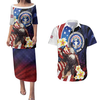 Personalized Northern Mariana Islands 4th of July Couples Matching Puletasi and Hawaiian Shirt Plumeria USA Eagle LT01 Multicolor - Polynesian Pride