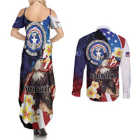Personalized Northern Mariana Islands 4th of July Couples Matching Summer Maxi Dress and Long Sleeve Button Shirt Plumeria USA Eagle LT01 - Polynesian Pride