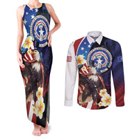 Personalized Northern Mariana Islands 4th of July Couples Matching Tank Maxi Dress and Long Sleeve Button Shirt Plumeria USA Eagle LT01 Multicolor - Polynesian Pride