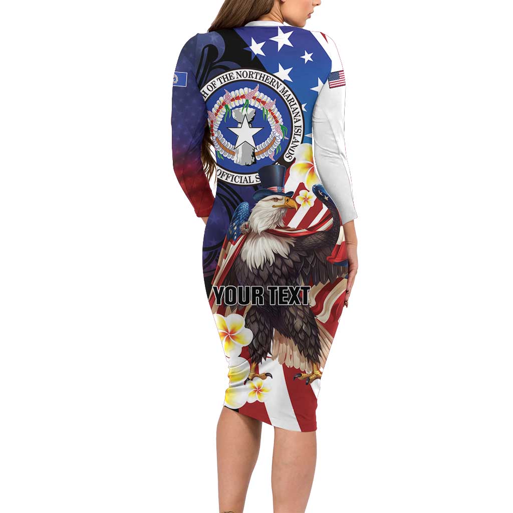 Personalized Northern Mariana Islands 4th of July Family Matching Long Sleeve Bodycon Dress and Hawaiian Shirt Plumeria USA Eagle LT01 - Polynesian Pride