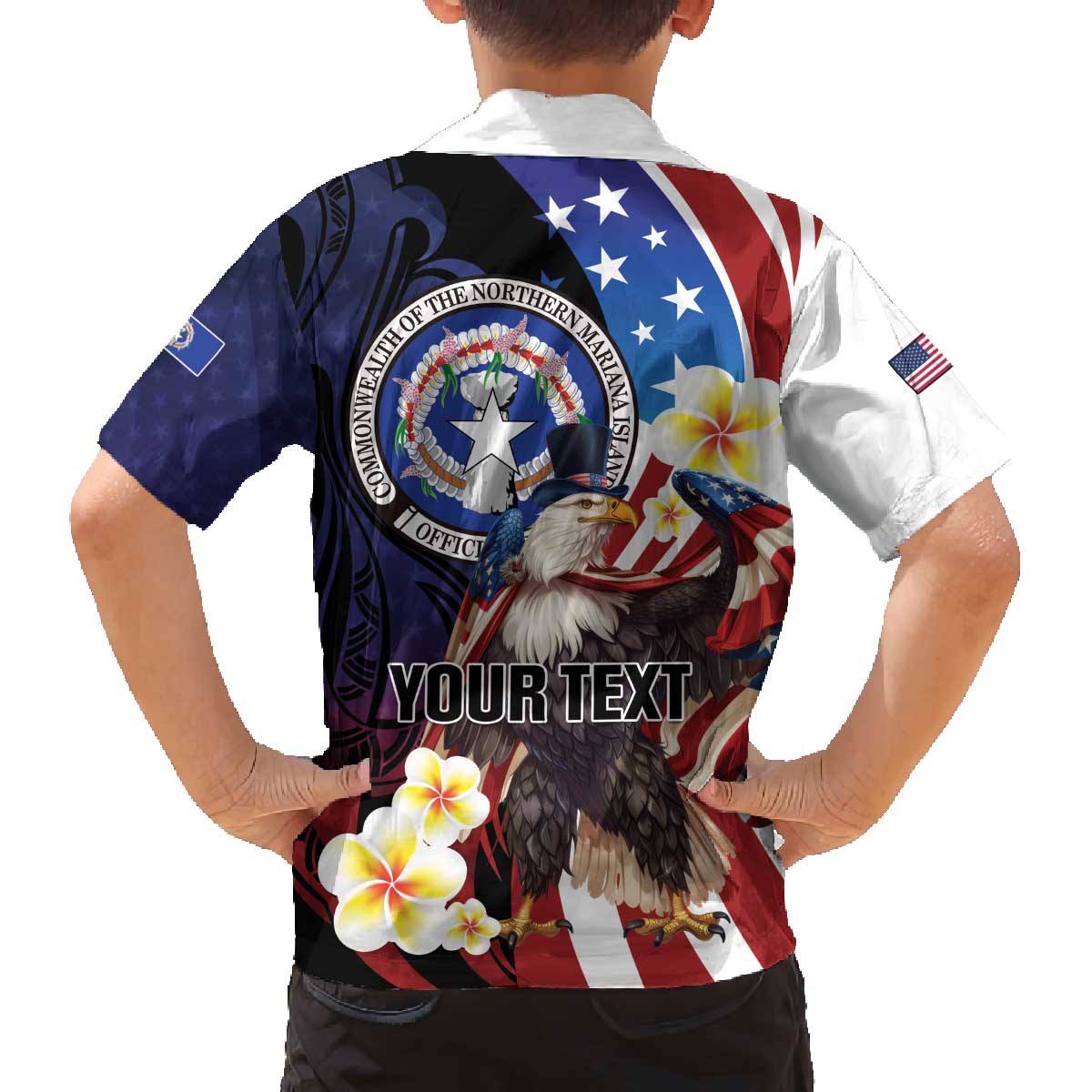 Personalized Northern Mariana Islands 4th of July Family Matching Off The Shoulder Long Sleeve Dress and Hawaiian Shirt Plumeria USA Eagle LT01 - Polynesian Pride