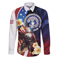 Personalized Northern Mariana Islands 4th of July Family Matching Off The Shoulder Long Sleeve Dress and Hawaiian Shirt Plumeria USA Eagle LT01 Dad's Shirt - Long Sleeve Multicolor - Polynesian Pride