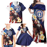 Personalized Northern Mariana Islands 4th of July Family Matching Off Shoulder Maxi Dress and Hawaiian Shirt Plumeria USA Eagle LT01 - Polynesian Pride