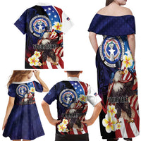 Personalized Northern Mariana Islands 4th of July Family Matching Off Shoulder Maxi Dress and Hawaiian Shirt Plumeria USA Eagle LT01 - Polynesian Pride