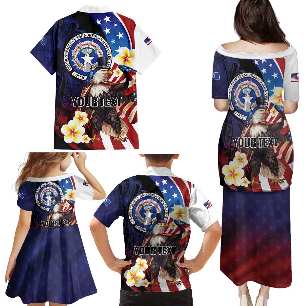 Personalized Northern Mariana Islands 4th of July Family Matching Puletasi and Hawaiian Shirt Plumeria USA Eagle LT01 - Polynesian Pride