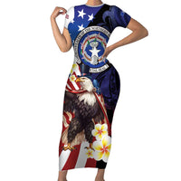 Personalized Northern Mariana Islands 4th of July Family Matching Short Sleeve Bodycon Dress and Hawaiian Shirt Plumeria USA Eagle LT01 Mom's Dress Multicolor - Polynesian Pride
