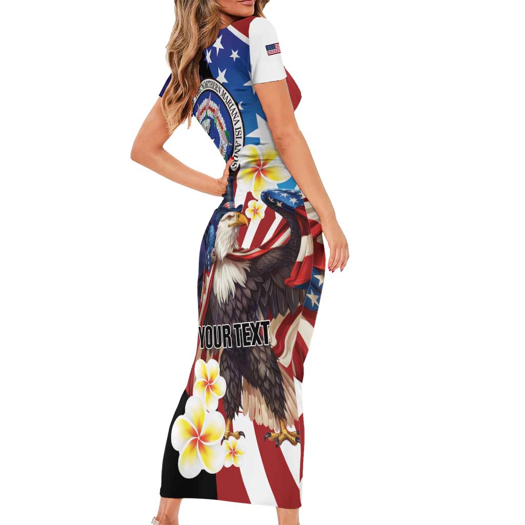 Personalized Northern Mariana Islands 4th of July Family Matching Short Sleeve Bodycon Dress and Hawaiian Shirt Plumeria USA Eagle LT01 - Polynesian Pride