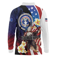 Personalized Northern Mariana Islands 4th of July Long Sleeve Polo Shirt Plumeria USA Eagle LT01 - Polynesian Pride