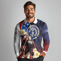 Personalized Northern Mariana Islands 4th of July Long Sleeve Polo Shirt Plumeria USA Eagle LT01 - Polynesian Pride